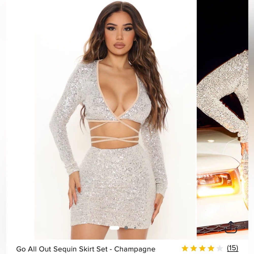 Go All Out Sequin Skirt Set - Champagne
